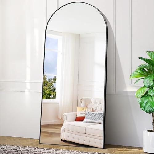 BONEWEI Bogen Ganzkörperspiegel, 192x85cm Gewölbter Standspiegel, Schwarz an der Wand montiert, lehnend, Bodenspiegel Ganzkörper, Großer Wandspiegel mit MetalleRahmen für Wohnzimmer, Schlafzimmer