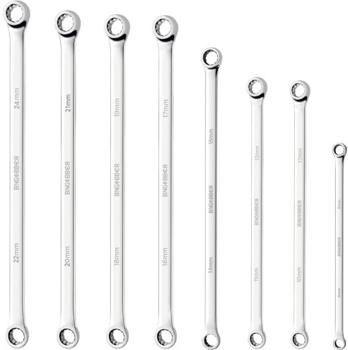 BINGCOBBER Set di chiavi doppie ad anello, 8 pezzi, chiave extra lunga, in acciaio CV 8 mm - 24 mm