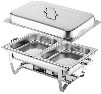 KELUNIS 8L Stainless Steel Chafing Dish Rectangle Food Warmer Buffet Server Serving Dishes for Dinner Restaurants Banquets Wedding Parties,1/2 plate