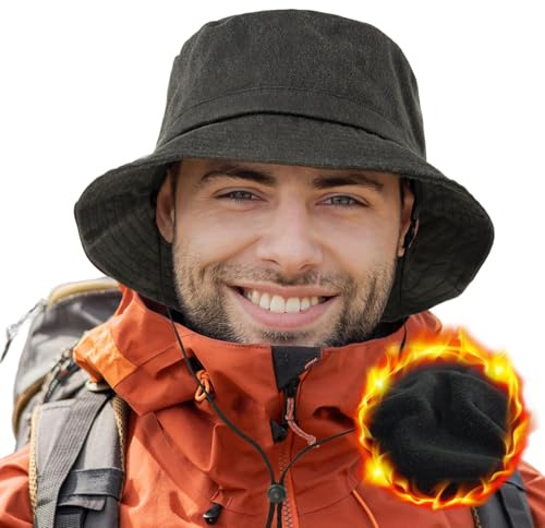 TOP-EX Winter Waterproof Bucket Hats for Men Women Thermal Fleece Lined Rain Hats for Outdoor Adventure Walking Hiking Fishing Windproof Cold Weather Hats Black L
