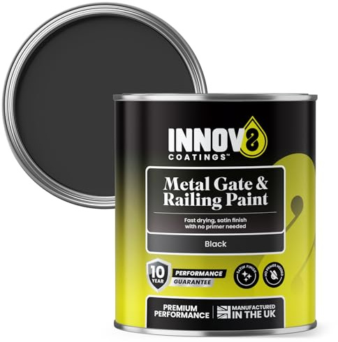 INNOV8 COATINGS Black Metal Paint 750ml - Exterior Satin Metal Gate & Railing Paint, Rust Resistant Outdoor Paint for Wrought Iron, Gates, Railings, Fences & Metal Furniture, No Primer Needed
