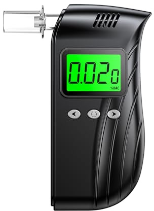 BACZGIF Alkoholmessgerät Polizei mit 10 Mundstücken, Alkoholtester mit digitalem LCD-Blau-Display, geeignet für privaten und professionellen Gebrauch (dunkel Schwarz)