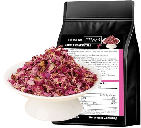 Dried Rose Petals 2.82oz/80g，Edible Rose Petals ，Excellent for cappuccino and cakes. Salad, dessert, tea，Baking，nougat