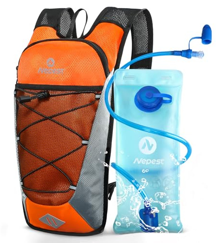 Nepest Sac à dos de vélo de 6 l avec poche d'hydratation de 2 l, léger et respirant, Orange, 2L
