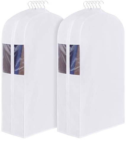 Univivi Premium Cotton Garment Bags for Hanging Clothes and Storage, 40 Inch Washable Suit Cover Bag with Extra Large 10 Gusset & Clear Window - Perfect for Suits, Coats, Jackets - 2 Pack