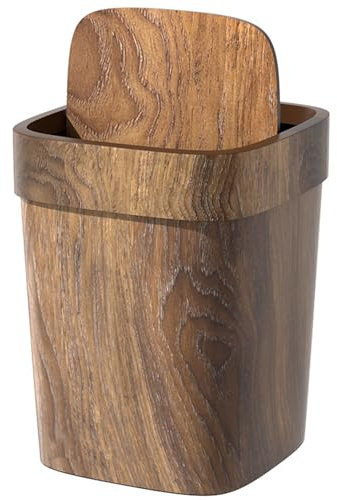 Hemore 12L Vintage Small Trash Can, Wood Grain Rectangular Waste Bin with Swing Lid, Odor Controlling Removable Inner Bucket, Stylish Garbage Can for Farmhouse Kitchen Bathroom Bedroom Decor