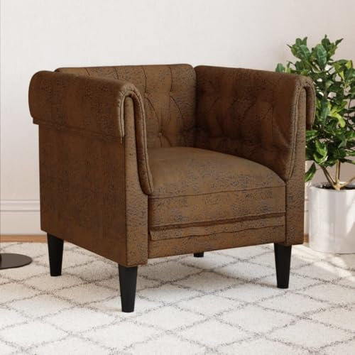 ChicAbode Chesterfield-Sessel Braun Stoff Polstersessel mit Armlehnen Rückenlehne Stützbeine, Loungesessel für Wohnzimmer, Clubsessel, Modern