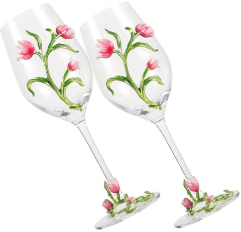 Alipis 2piezas Copas De Tipo Tulipán Para Vino Decorativas Para Fiestas Copa De Licor Diseño De Flor