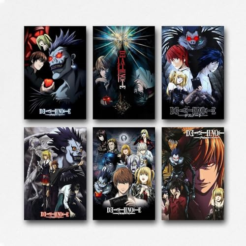 Duboueu Ein Set von 6 Death Poster Anime Noten Vintage Comic Manga Poster für Zimmer Ästhetische Wanddekoration Schlafzimmer 20x30cm