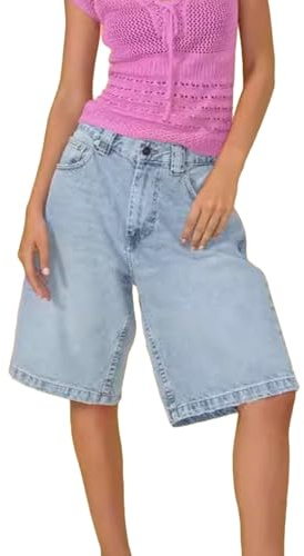 YCBMINGCAN Pantalones vaqueros cortos para mujer, bermudas, elásticos, retro, informales, bermudas, elásticos, pantalones vaqueros para verano, pantalones capri, vaqueros de verano