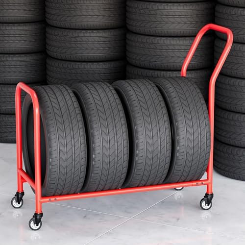 XINGYAOXS Soporte Grande para Almacenamiento De Neumáticos con Ruedas, Soporte para Neumáticos Garaje con Ruedas Y Asa, Soporte Organizador Neumáticos Resistente, Soporte Móvil De Metal para Llantas