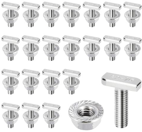 SHENSAIGO 22 tornillos de cabeza de martillo, M8 x 20 mm, acero inoxidable A2-70, tornillos en T con tuercas dentadas de bloqueo, tuerca de brida, tornillos M8 para rieles de montaje fotovoltaicos
