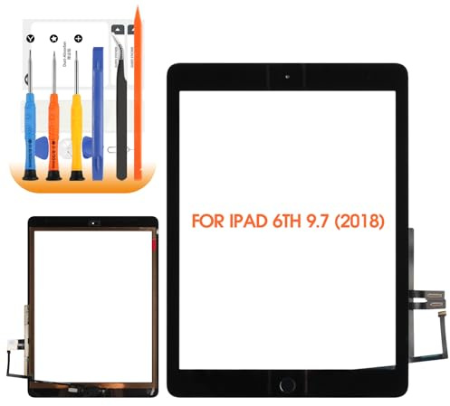 Touch Screen for iPad 6 2018 Screen Replacement for iPad 6th Generation A1893 A1954 9.7 inch Touchscreen for iPad6 Digitizer Glass Panel with Repair Tools, Black With Home Button (Not LCD) (Black)