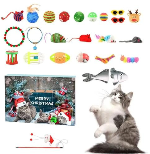 Heidouse Weihnachtsiventkalender 2024, 24 Tage Weihnachts -Countdown -Kalender mit verschiedenen Katzenspielzeugen, interaktives Katzen -Adventsspielzeug für Liebhaber, Haustierbedarf