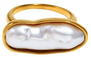 xbiez Stilvolle lange Streifen, Perlenringe, Fingerschmuck, auffällig, Unisex, Edelstahl-Textur, für jeden Anlass, lange Streifen, Perlenringe
