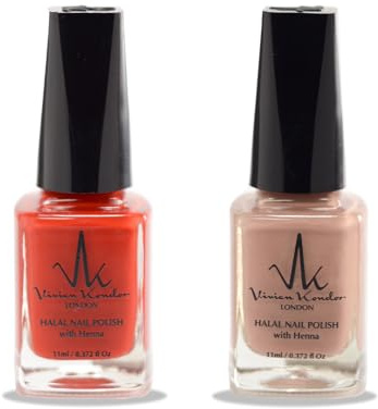 (2 st set) Henna infunderad halal nagellack genomträngligt veganskt nagellack långvarigt ingen UV behövs (dammig rosa, Imperial röd)