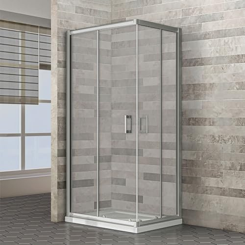 Box Doccia Angolare 80x120 Cm (H 185) Doppia Porta Scorrevole Reversibile Cristallo Temperato 6 Mm Trasparente Profili Cromati Linea Geo