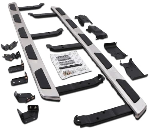 Predator4x4 Aluminium ABS Heavy Duty Black & Silver Side Steps Running Boards Bolt On Sidesteps Foot Rail Sills Compatible With Audi Q7 4L 07-15