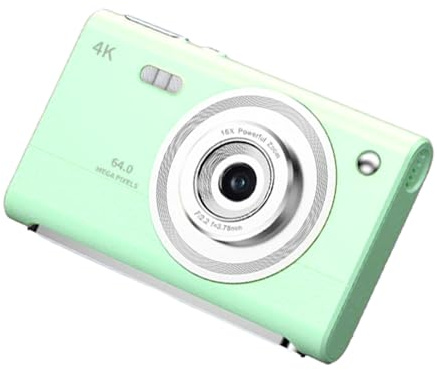 VBESTLIFE Cámara Vlogging 4K para Fotografía con Tarjeta de 16GB, Cámara Digital Compacta Portátil de 64MP para Apuntar y Disparar para Adolescentes Principiantes con Zoom de 16X, Trípode (Green)