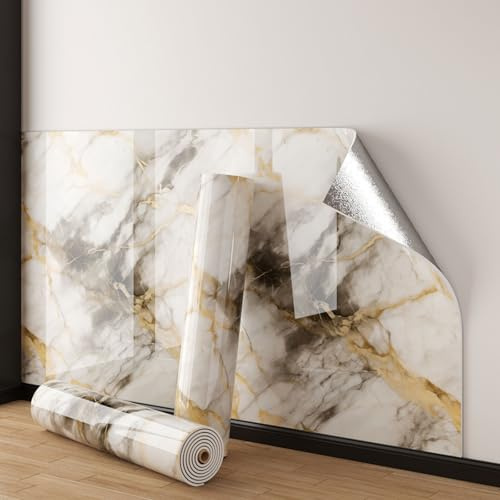 ByteRunning Papier Peint Autocollant Effet marbre,Rouleau de Papier Peint Autocollant Imitation marbre,Dalle De Plafond,épaissi,imperméable et résistant à l'huile,pour Cuisine,Salon,Fond Décor TV