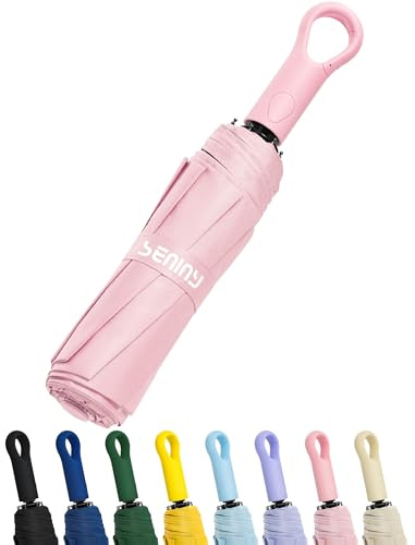 Seniny Travel Umbrella with UV Sun Protection, Large Rain Umbrellas, Pink