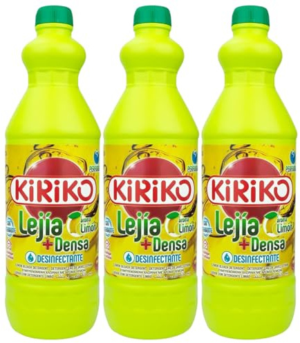 Kiriko Concentrated Lemon Scented Bleach 1.5L Powerful Spanish Cleaning Product for Kitchen, Bathroom & Household Hygiene for Deep Cleaning, Sanitising & Whitening Surfaces, Thick Formula Pack of 3