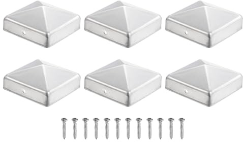 sourcing map 81mm /3.2inch Fence Post Caps, 6Pcs Aluminium Pyramid Post Cap | Cover Pressure with Screws for Wood/Metal Fence Posts, Mailbox Pyramid Cover, Outdoor, Garden, Decks, Silver