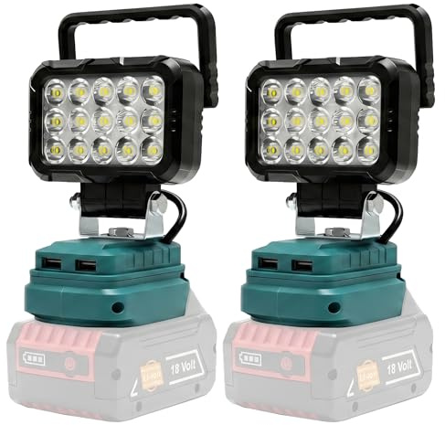 2PCS Kabellose LED-Lampe für Bosch 18V Akku, 58W 4800lm LED Arbeitsleucht Breitstrahl-Flutlicht mit USB- und Typ-C-Ladeanschlüssen, Taschenlampe für Notfälle