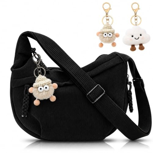 Esoes Umhängetasche Damen Crossbody Bag Cord Tasche Halbmond Tasche Damen mit verstellbarem Schultergurt für Arbeit, Uni, Reisen