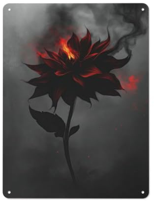 40x30cm Retro Metal Sign with Burning Red Dahlia Flower for Living Room Or Hallway, for Living Room Decor Lovers Refreshing A Room in Autumn