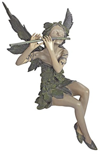 Design Toscano Fairy of the West Wind Shelf Sitting Garden Statue, 19 Inch Tall, Cast Stone Resin, Two Tone Stone Finish