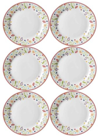 Ritzenhoff & Breker Shanti Speiseteller 6er Set, 27 cm, Runder Essteller mit Blumen-Dekor, Porzellan, Bunt