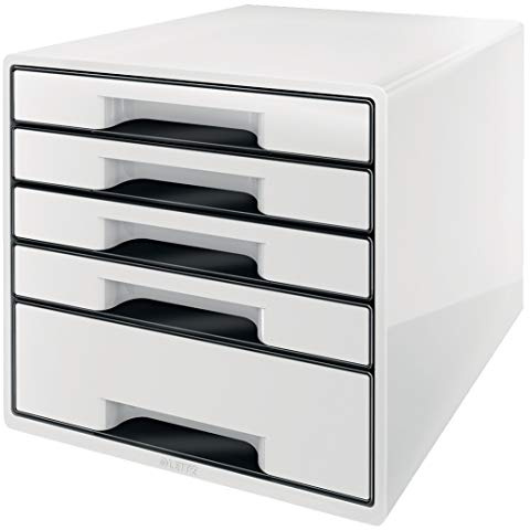 Leitz WOW Skrivbordsbyrå, 5 lådor, A4, inkl. markeringspenna och avdelare, vit/svart, 52531001