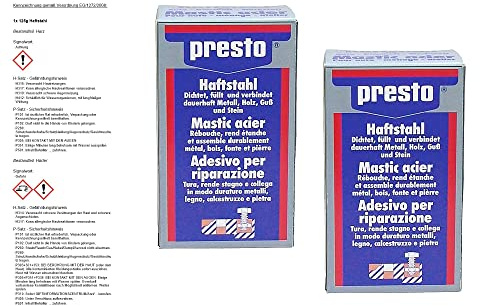 2x 125g Presto Haftstahl 2 K Kaltmetallkleber Metallkleber Flüssigmetall Knetstahl Knetmetall