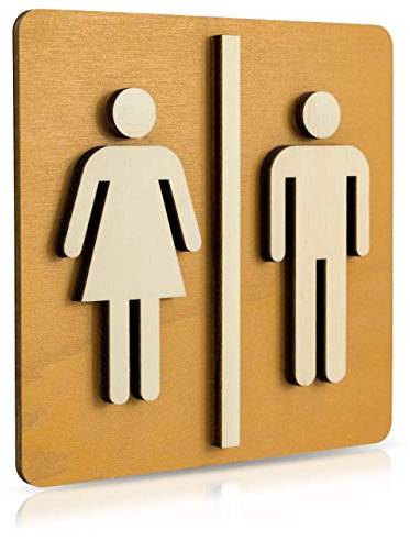 Manschin-Laserdesign WC Schild Nussbaum Dunkel Holz Toilettenschild Toilette Türschild Damen Herren Piktogramm (Nussbaum Hell 14x14cm)
