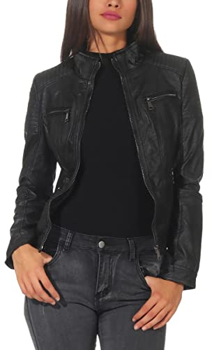 Malito Mujer Chaqueta Cuero Sintético Biker Chaqueta Saco Blazer 5179 (Negro, XXL)