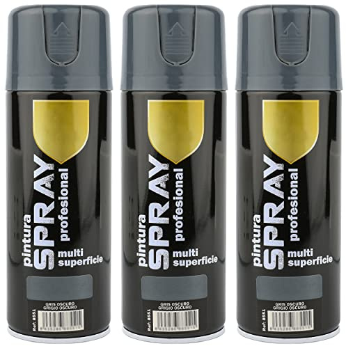 H HANSEL HOME Pintura Spray Gris Oscuro 400 Ml - Pack de 3 Unidades