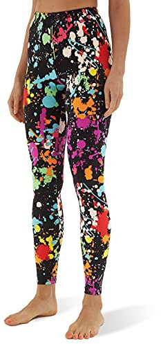 sissycos Damen 80er Jahre Bunte Leggings, Oil Painting Artistic Graffiti Soft Hosen Lang(XXL,schwarzer Spritzer)