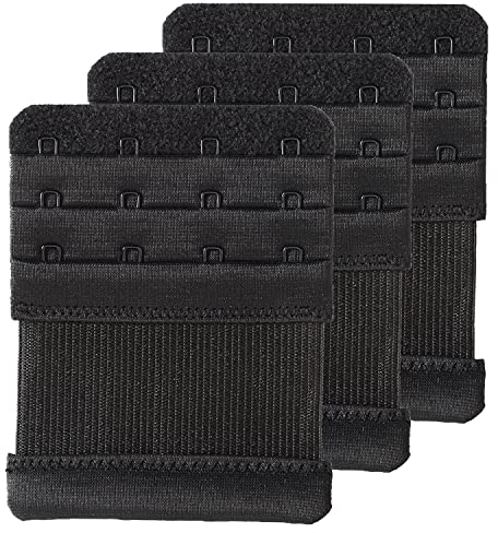 SAMGU Women's Bra Extender 4 Hook Elastic Stretchy Bra Extension Strap (3PCS Black, 4 Hook, 1.9cm)
