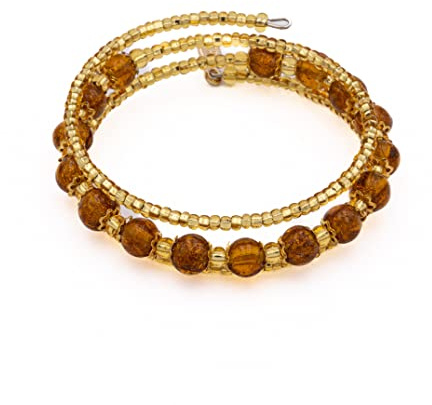 Sospiri Venezia Bracciale Donna 16 Perle in Vetro Diametro 8 mm Braccialetto Originale Vetro di Murano Gioiello Idea Regalo Gioiello Made In Italy Certificato(Ambra)