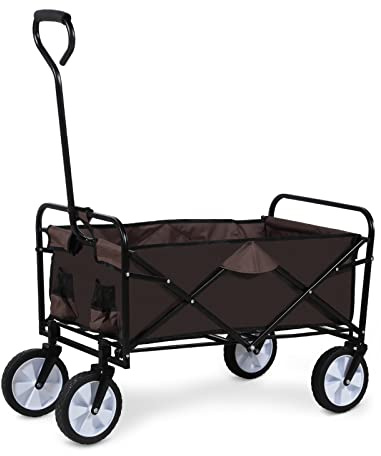 Bollerwagen Faltbar Strandwagen Rollbarer Gartenwagen Outdoor Campingwagen mit 360 Grad drehbaren Rädern und verstellbarem Griff, 100 kg Tragkraft, Braun