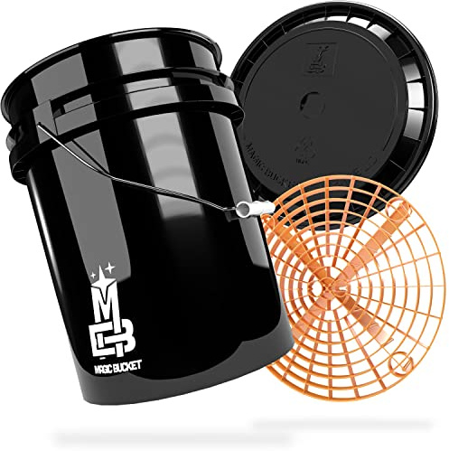 MAGIC BUCKET | Hand Wash for Car | Wash Bucket with Matching Lid 5 US Balloons Approx 20 Litres | With Grit Guard Bucket | Black/Orange Wash Kit