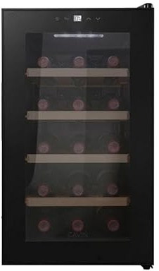 CAVIN Freistehender Weinkühlschrank - Northern Collection 15 Black, 15 Flaschen, Thermoelektrische Kühlung, Geräuschniveau 26 dB, kleiner schwarzer Kühlschrank, Glastür