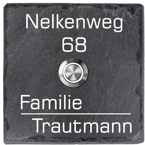 Tomtec Türklingel Schiefer Haustürklingel Klingelplatte Schiefer Klingelschild Design Tomtec 100x100mm