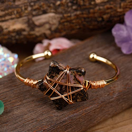 Edelstein Armband, Goldener Armreif Mit Offenem Armreif, Natürlicher Rhodonit, Freundschaftsarmband, Verstellbar, Chakra-Armbänder, Edelstein-Energie, Glücksgeschenk Für Frauen, Abschlussball, P