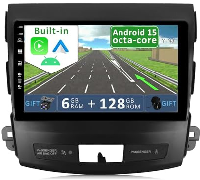 YUNTX Android 14 [6GB+128GB] Autoradio per Mitsubishi Outlander/Peugeot 4007/Citroen C-Crosser-[Incorporato Carplay/Android Auto/DSP]-9-Free Camera&MIC-2 Din/GPS/BT 5.0/WiFi/DAB/Comandi al volante