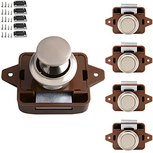 OBQcare DruckknopfSchrankriegel 5 Stück rund Schlüsselschloss | Wohnmobil Camper Push Lock Schloss Wohnmobil Wohnwagen Schrank Verriegelung Pushlock Druckschloss Camper 5PCS