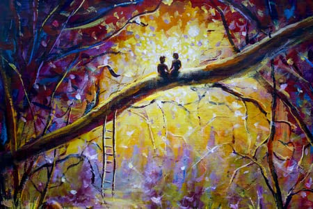 adrium Acryl-Bild 120 x 80 cm: Kunstdruck von Ölgemälde Liebhaber im Traumwald der Liebe. Schöne romantische Landschaftskunst - moderne (88240899)