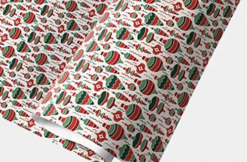 Klassisches Weihnachtspapier Set: Feines Geschenkpapier mit grafischem Weihnachtskugel Muster Dekorpapier zum Einpacken von liebevollen Geschenken, grün rot, Format: 32 x 48cm, 4 Bogen