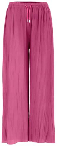 Van Der Rich ® - Pantalones Anchos Plisados de Cintura Alta y Tirantes Ajustables - Mujer (Fucsia, TU)